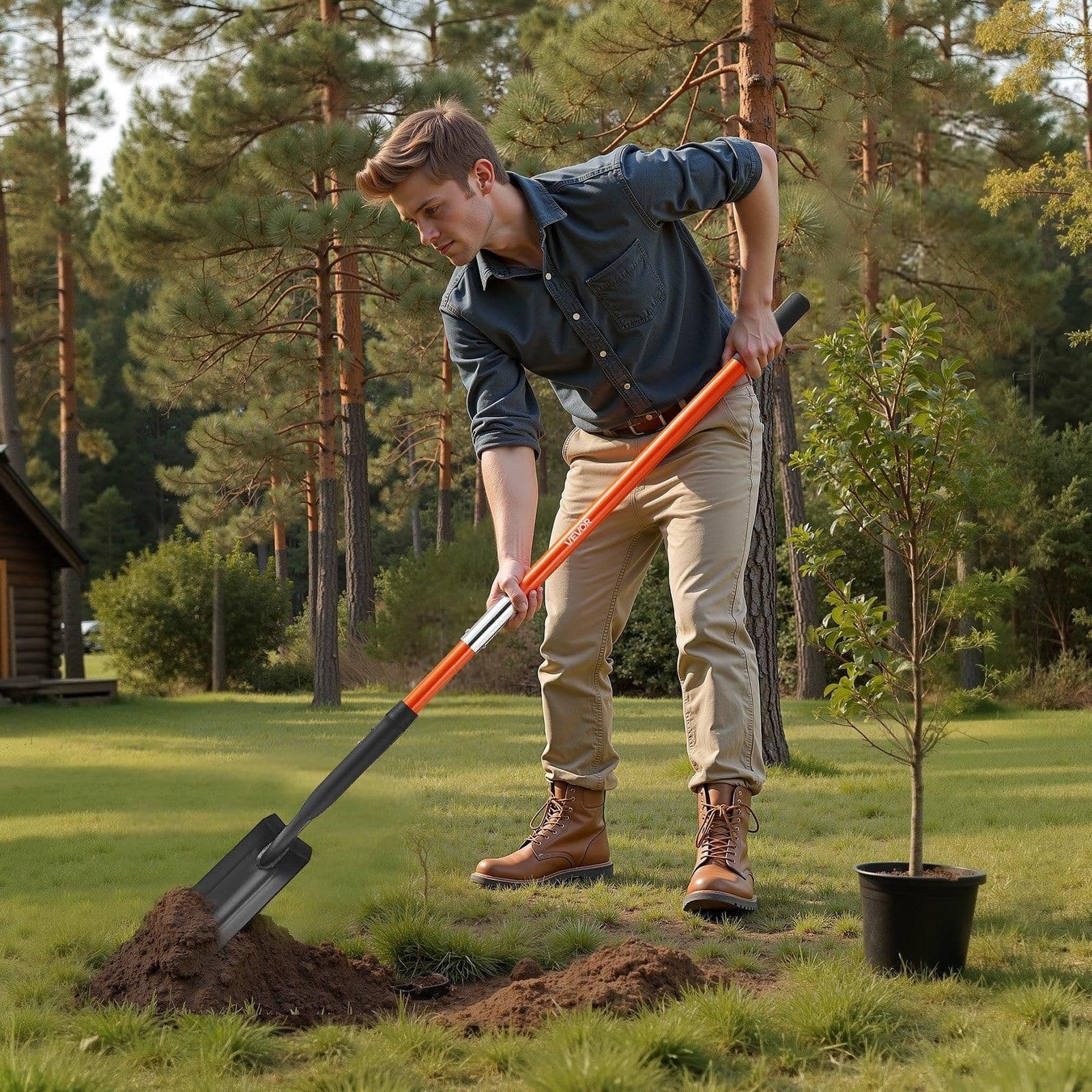 image-VEVOR Trench Shovel, 4 in Blade Heavy-Duty Trenching Shovel, Narrow Spade Trench Digger with Fiberglass Handle and Non-Slip Grip, for Gardening, Digging Holes, Trenching, and Planting, 56 in Long