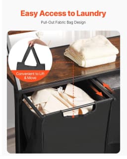 image-VEVOR 2 Tiers Laundry Sorter, Tall Laundry Hamper with Metal Frame and Wooden Tabletop, 3 Section Rolling Basket Organizer Storage with Ladder Shelves and 600D Oxford Cloth Bags for Dirty Clothes