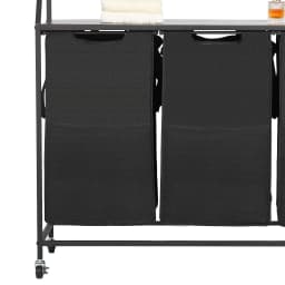 image-VEVOR 2 Tiers Laundry Sorter, Tall Laundry Hamper with Metal Frame and Wooden Tabletop, 3 Section Rolling Basket Organizer Storage with Ladder Shelves and 600D Oxford Cloth Bags for Dirty Clothes