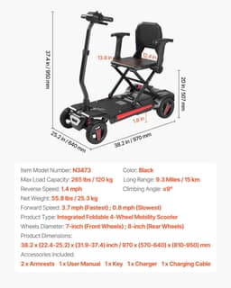 image-VEVOR 4-Wheel Electric Mobility Scooter for Adults & Seniors, Integrated Foldable Mobility Scooter with 9.3 Miles Long Range, All Terrain Travel Wheelchair with 9° Climbing Capacity & 265LBS Loading