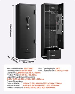 image-VEVOR 4 Gun Safe, Long Gun Cabinet for Rifles and Pistols, Quick Access Rifle Safe with 2 Ammo Slots, 2 Pistol Pockets & 2 Adjustable Racks, Large Digital Cabinet with Key and Password Lock
