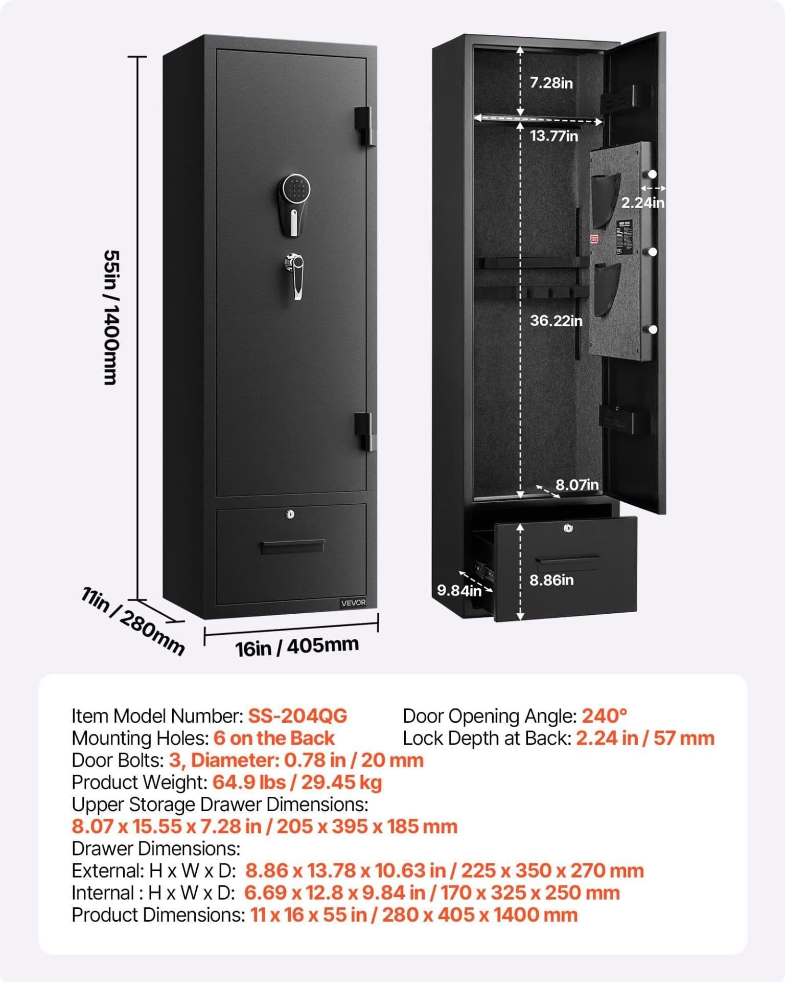 image-VEVOR 4 Gun Safe, Long Gun Cabinet for Rifles and Pistols, Quick Access Rifle Safe with 2 Ammo Slots, 2 Pistol Pockets & 2 Adjustable Racks, Large Digital Cabinet with Key and Password Lock