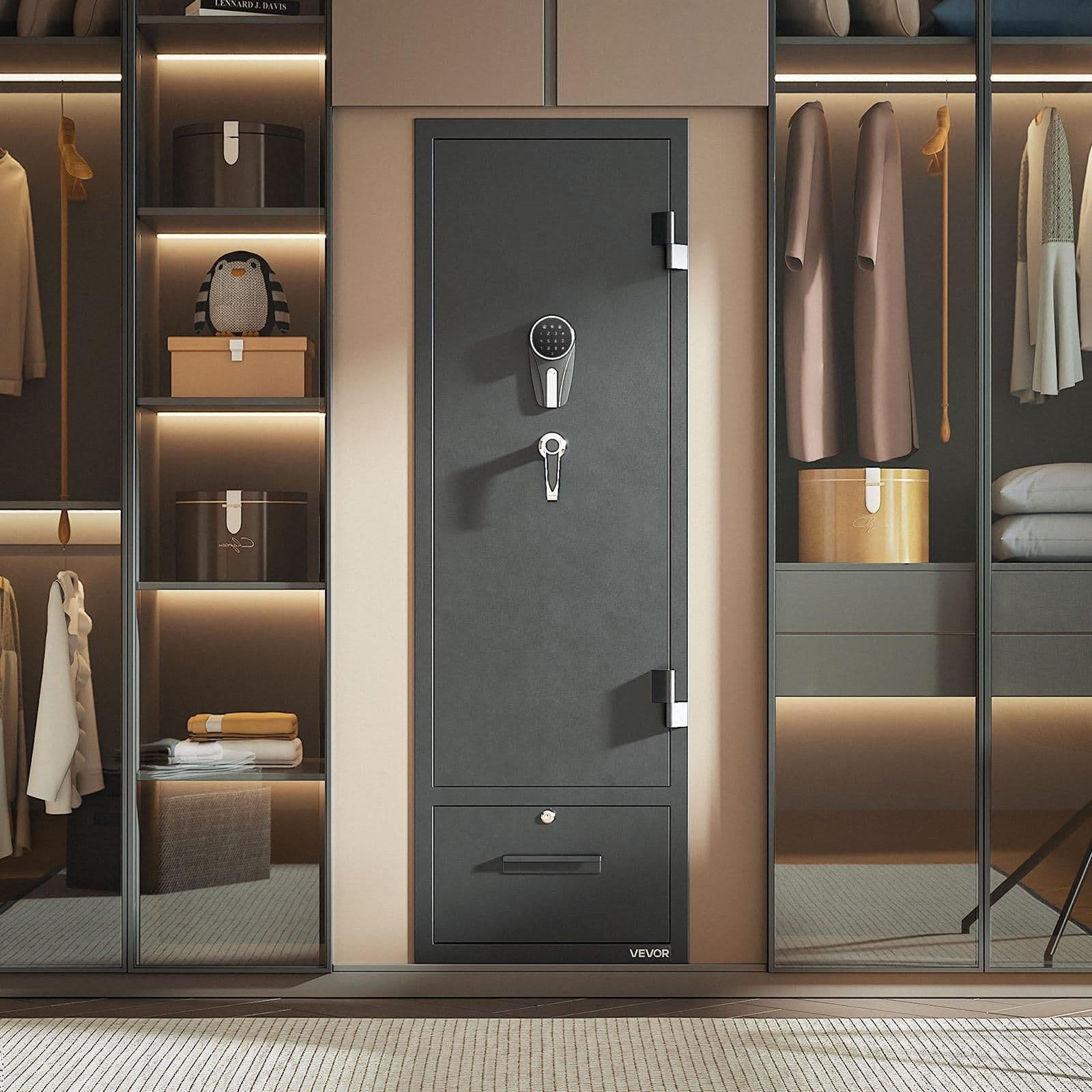 image-VEVOR 4 Gun Safe, Long Gun Cabinet for Rifles and Pistols, Quick Access Rifle Safe with 2 Ammo Slots, 2 Pistol Pockets & 2 Adjustable Racks, Large Digital Cabinet with Key and Password Lock