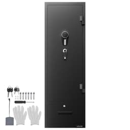 image-VEVOR 4 Gun Safe, Long Gun Cabinet for Rifles and Pistols, Quick Access Rifle Safe with 2 Ammo Slots, 2 Pistol Pockets & 2 Adjustable Racks, Large Digital Cabinet with Key and Password Lock