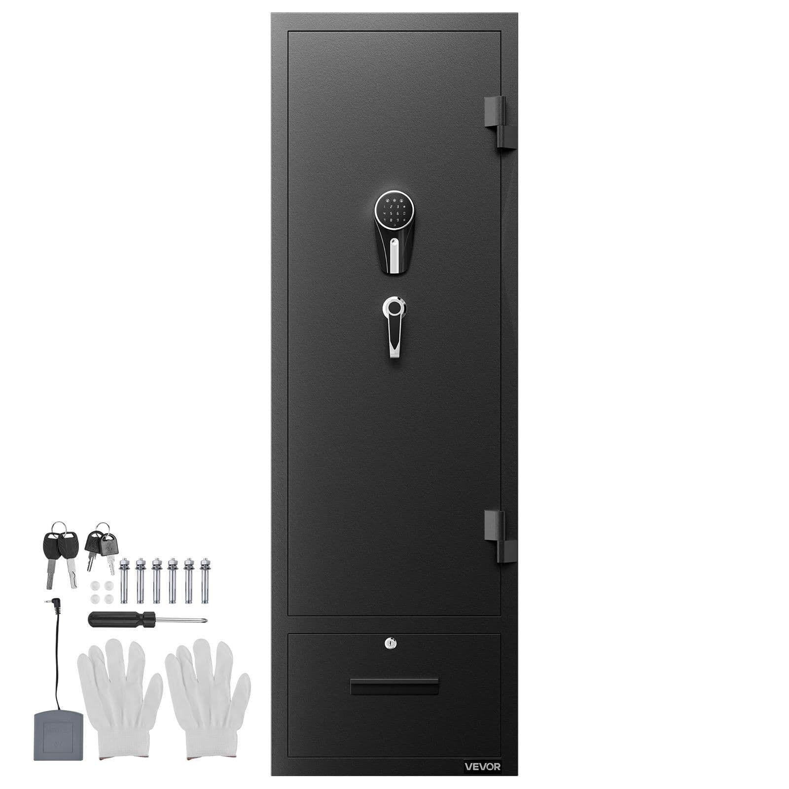 image-VEVOR 4 Gun Safe, Long Gun Cabinet for Rifles and Pistols, Quick Access Rifle Safe with 2 Ammo Slots, 2 Pistol Pockets & 2 Adjustable Racks, Large Digital Cabinet with Key and Password Lock