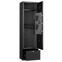 image-VEVOR 4 Gun Safe, Long Gun Cabinet for Rifles and Pistols, Quick Access Rifle Safe with 2 Ammo Slots, 2 Pistol Pockets & 2 Adjustable Racks, Large Digital Cabinet with Key and Password Lock