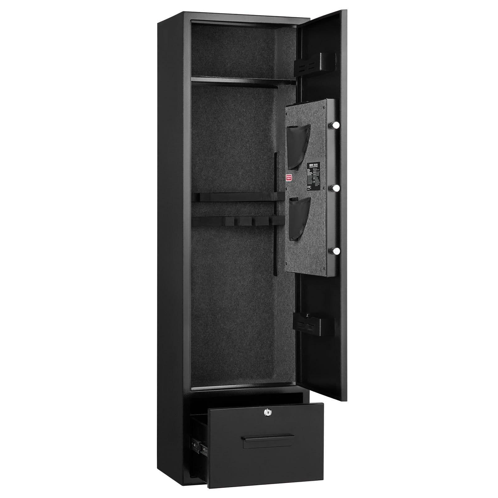 image-VEVOR 4 Gun Safe, Long Gun Cabinet for Rifles and Pistols, Quick Access Rifle Safe with 2 Ammo Slots, 2 Pistol Pockets & 2 Adjustable Racks, Large Digital Cabinet with Key and Password Lock