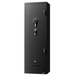 image-VEVOR 4 Gun Safe, Long Gun Cabinet for Rifles and Pistols, Quick Access Rifle Safe with 2 Ammo Slots, 2 Pistol Pockets & 2 Adjustable Racks, Large Digital Cabinet with Key and Password Lock