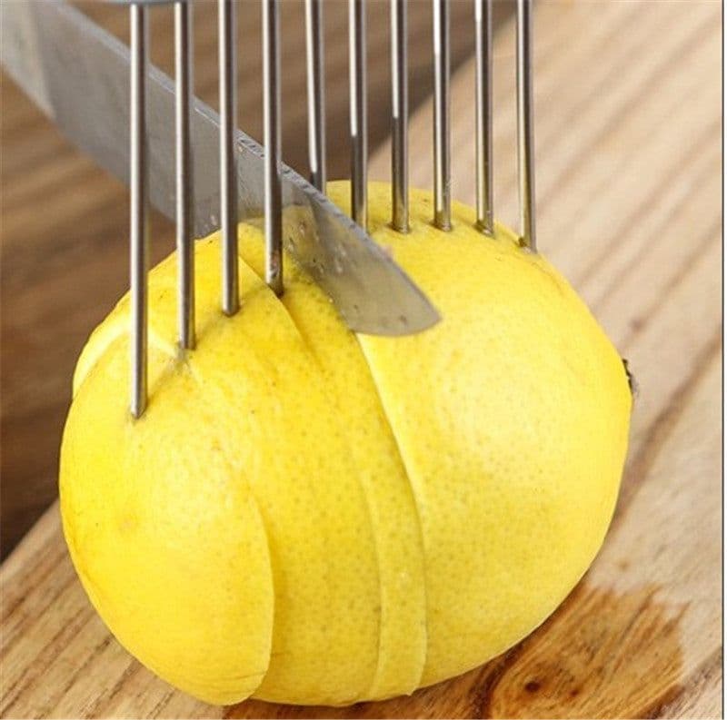 image-Lutai Stainless Steel Onion Needle Cutter - Green Multifunction Vegetable Slicer