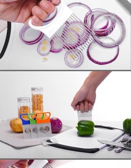 image-Lutai Stainless Steel Onion Needle Cutter - Green Multifunction Vegetable Slicer
