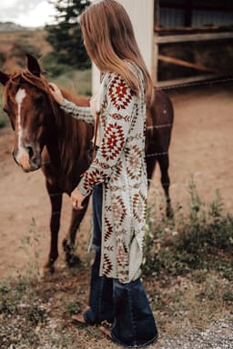 image-Sky Blue Western Aztec Cardigan - Open Front Long