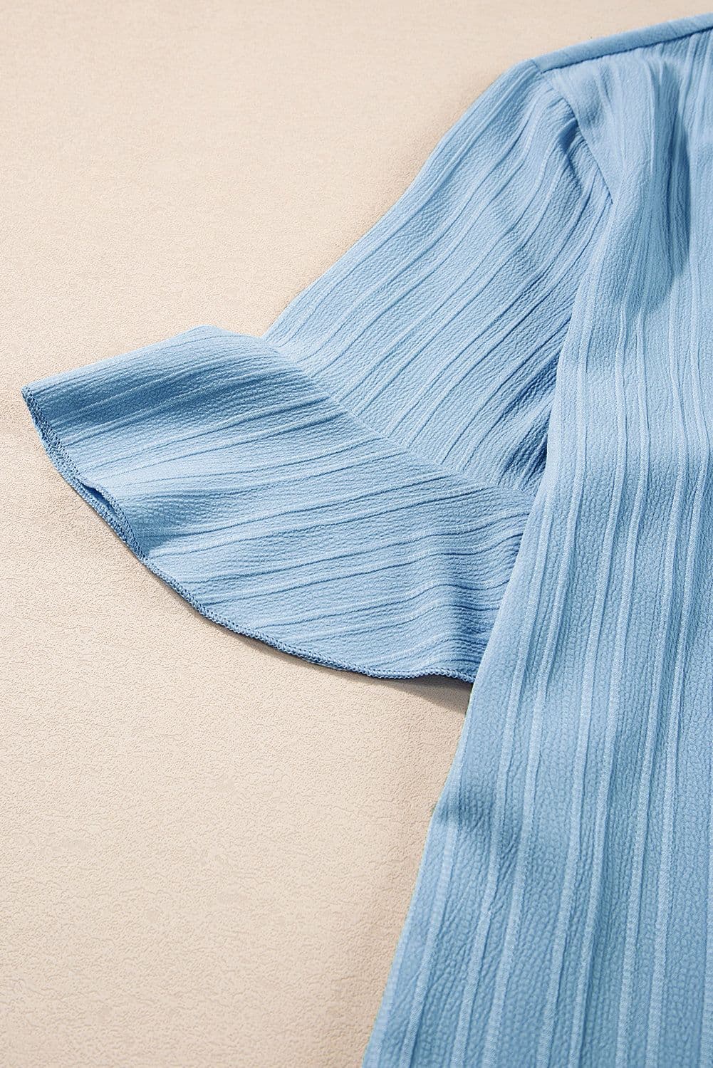 image-Peach Blossom Ruffled Half Sleeve V Neck Textured Top