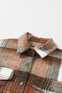 image-Shacket with Pink/Black Plaid Flap Pockets - Chic Style, Loose Fit (65 characters)
