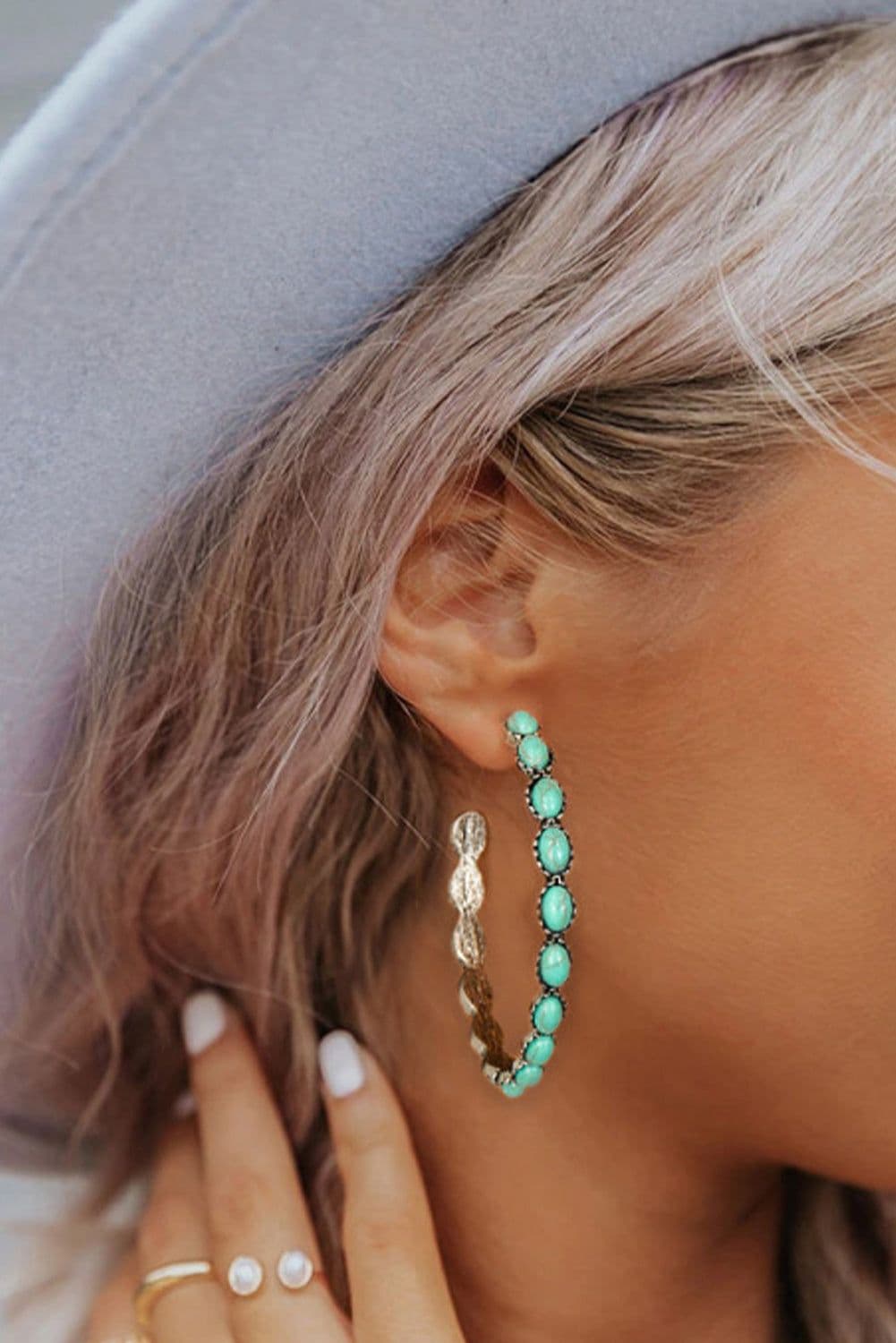 image-Sky Blue Gem Inlay Retro C-Shape Earrings