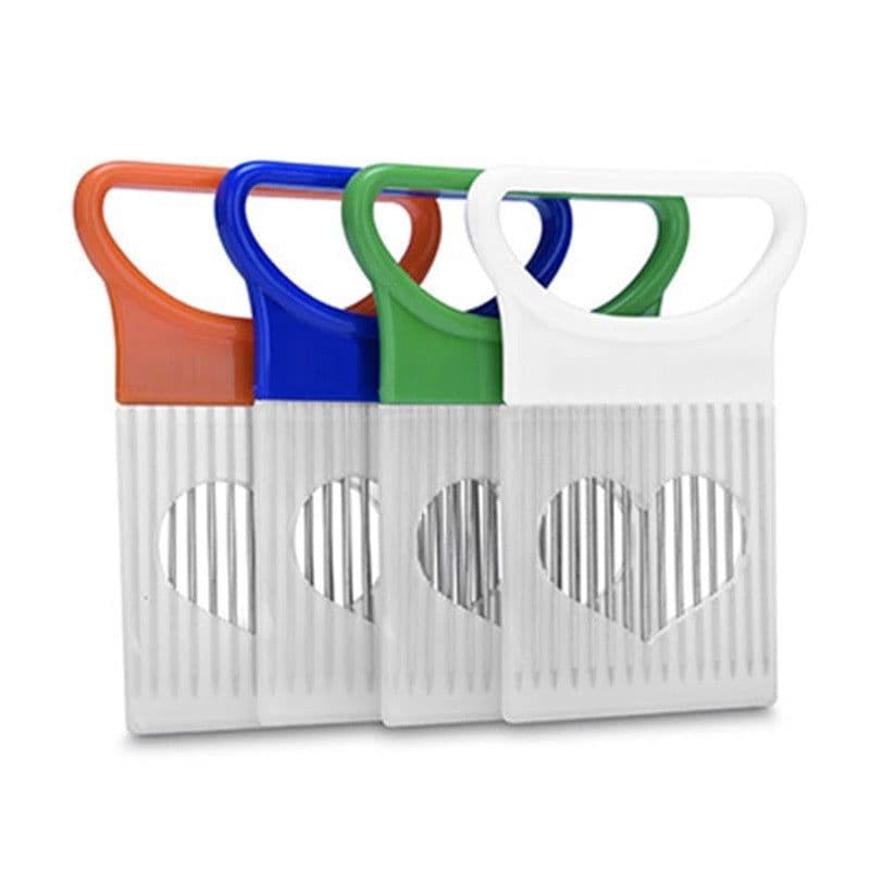 image-Lutai Stainless Steel Onion Needle Cutter - Green Multifunction Vegetable Slicer