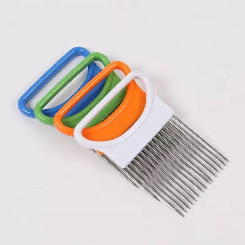 image-Lutai Stainless Steel Onion Needle Cutter - Green Multifunction Vegetable Slicer