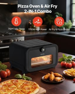 image-VEVOR Pizza Oven, 8 Presets Electric Pizza Ovens Air Fry Combo, 12-Inch Indoor Pizza Maker Smart Knob Control , 750°F Max Temp, IPX4 Waterproof Countertop Pizza Cooker w/Pizza Stone,Fry Basket