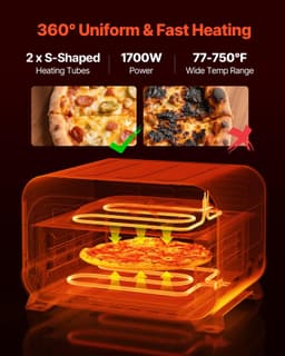 image-VEVOR Pizza Oven, 8 Presets Electric Pizza Ovens Air Fry Combo, 12-Inch Indoor Pizza Maker Smart Knob Control , 750°F Max Temp, IPX4 Waterproof Countertop Pizza Cooker w/Pizza Stone,Fry Basket