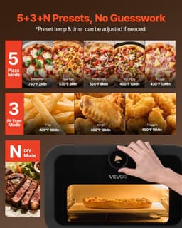 image-VEVOR Pizza Oven, 8 Presets Electric Pizza Ovens Air Fry Combo, 12-Inch Indoor Pizza Maker Smart Knob Control , 750°F Max Temp, IPX4 Waterproof Countertop Pizza Cooker w/Pizza Stone,Fry Basket