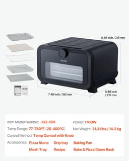 image-VEVOR Pizza Oven, 8 Presets Electric Pizza Ovens Air Fry Combo, 12-Inch Indoor Pizza Maker Smart Knob Control , 750°F Max Temp, IPX4 Waterproof Countertop Pizza Cooker w/Pizza Stone,Fry Basket