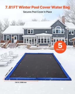 image-VEVOR Pool Cover Water Bags, 5 Packs 8 Ft, Double Chamber Pool Cover Water Tubes, 0.4mm Thick PVC Bags Weights with Leakproof Screw Cap, for Inground Swimming-Pool Covers Winter Closing, Blue