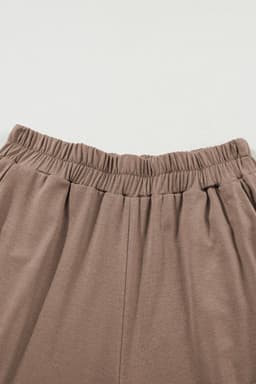 image-Solid Color T-Shirt & Wide Leg Pants Set - 2pcs - Comfortable Fabric