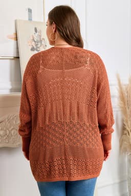 image-Redwood Plus Cardigan - Mixed Pattern Knitted - Open Front - Plus Size