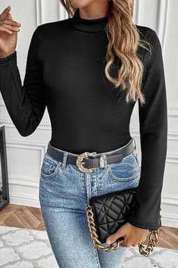 image-Mock Neck Thermal Long Sleeve Tee - Black, Sizes S-XL