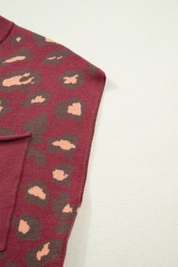 image-Red Leopard Print Cap Sleeve Knitted Top