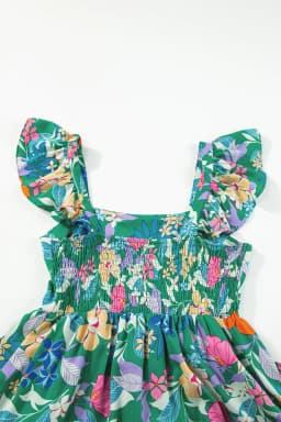 image-Green Floral Print Sleeveless Ruffle Tiered Maxi Dress