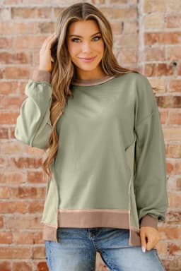 image-Wild Wind Color Block Waffle Patchwork Sweatshirt