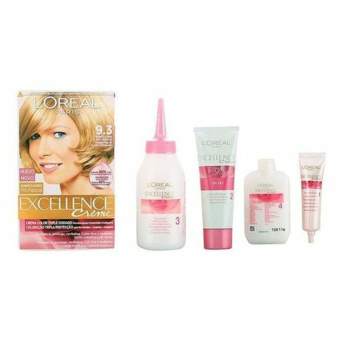 image-Permanent Dye Excellence L'Oreal Make Up Excellence Light Golden Blonde Nº 9.0-rubio muy claro Nº 8.0-rubio claro 192 ml