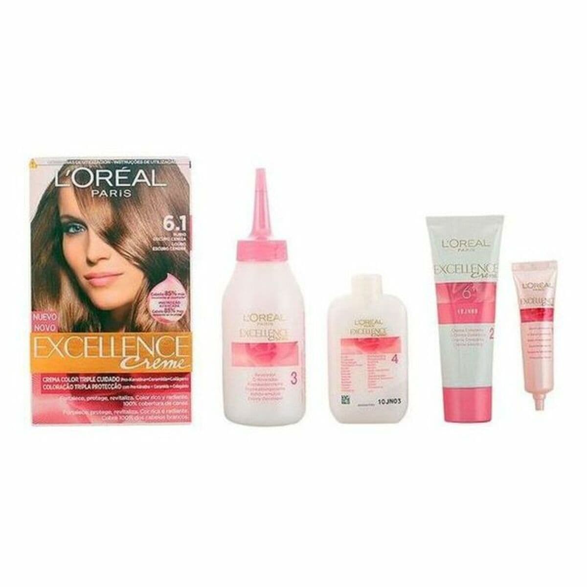 image-Permanent Dye Excellence L'Oreal Make Up Excellence Dark Ash Blonde Nº 9.0-rubio muy claro Nº 8.0-rubio claro 192 ml