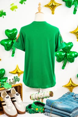 image-Bright Green Sequin St Patricks Day Hat Relaxed T Shirt
