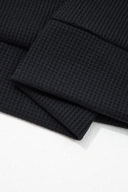 image-Black Waffle Knit Polo Top - Denim Contrast