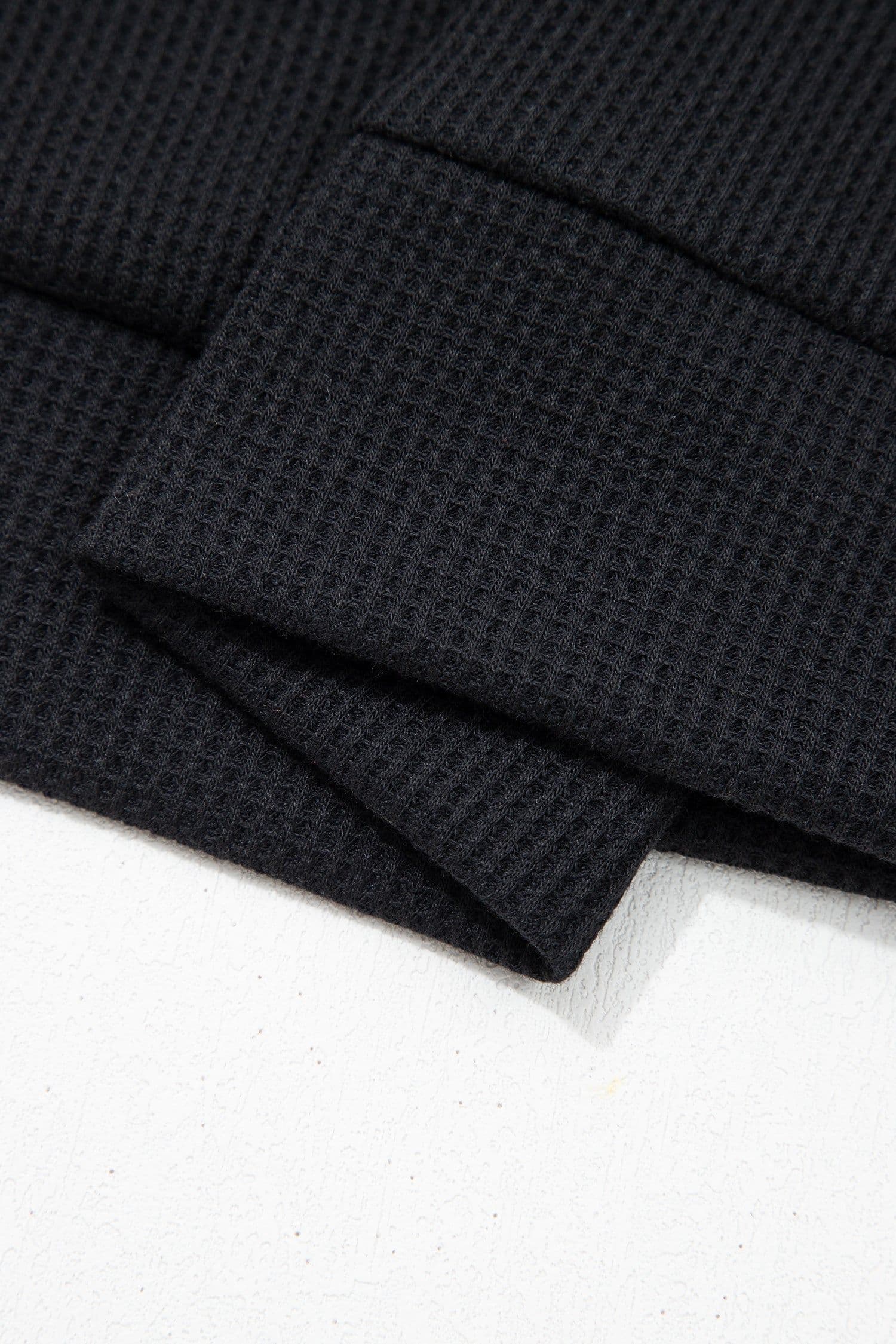 image-Black Waffle Knit Polo Top - Denim Contrast