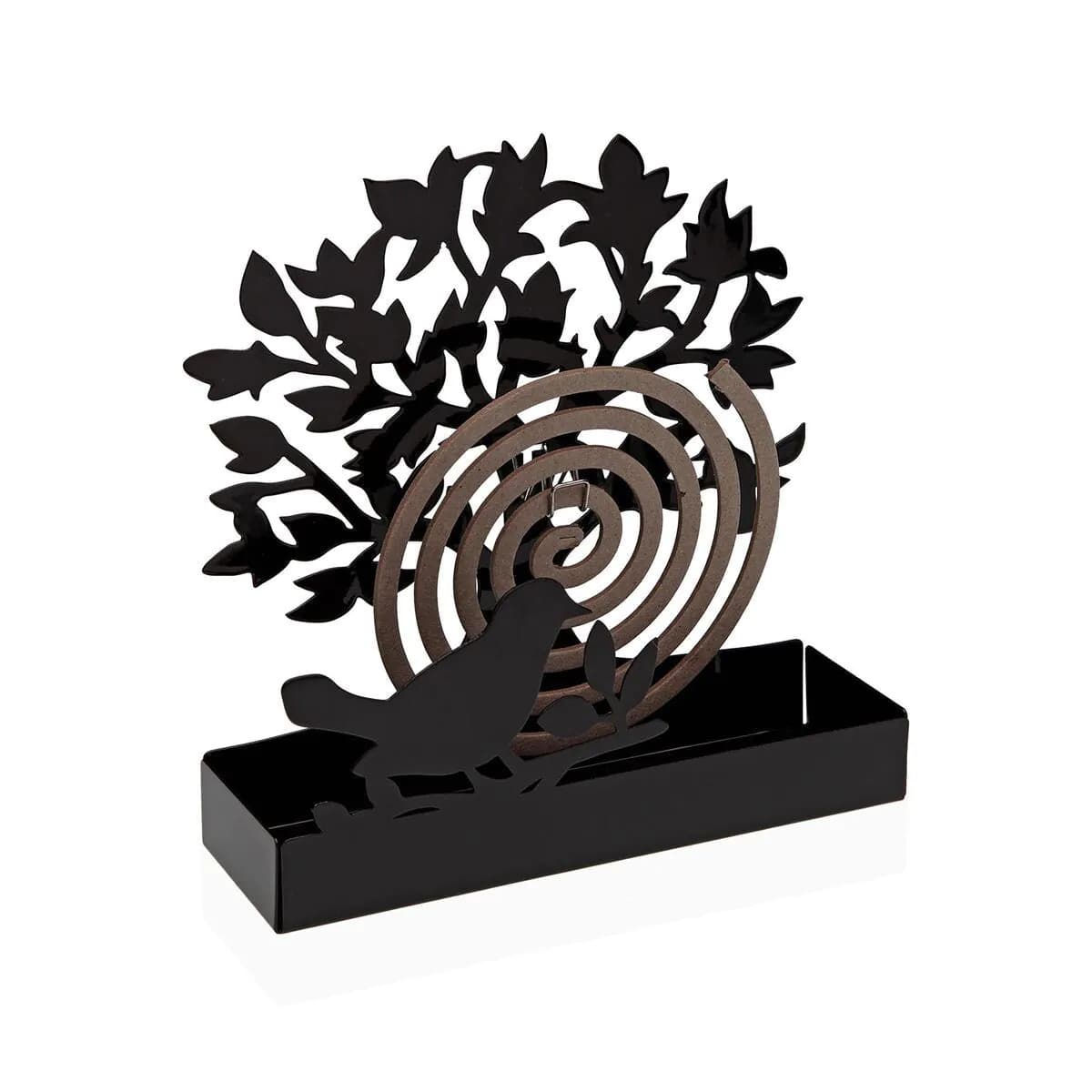 image-Support for mosquito coils Versa Black Metal 5 x 17 x 17 cm Tree