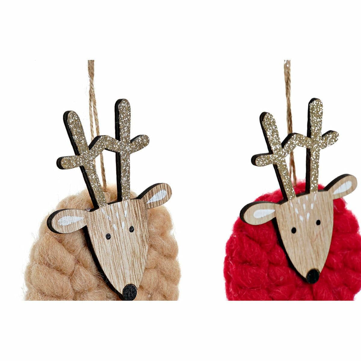 image-Christmas bauble DKD Home Decor Polyester Wood Reindeer (3 pcs) (8 x 3 x 26 cm)
