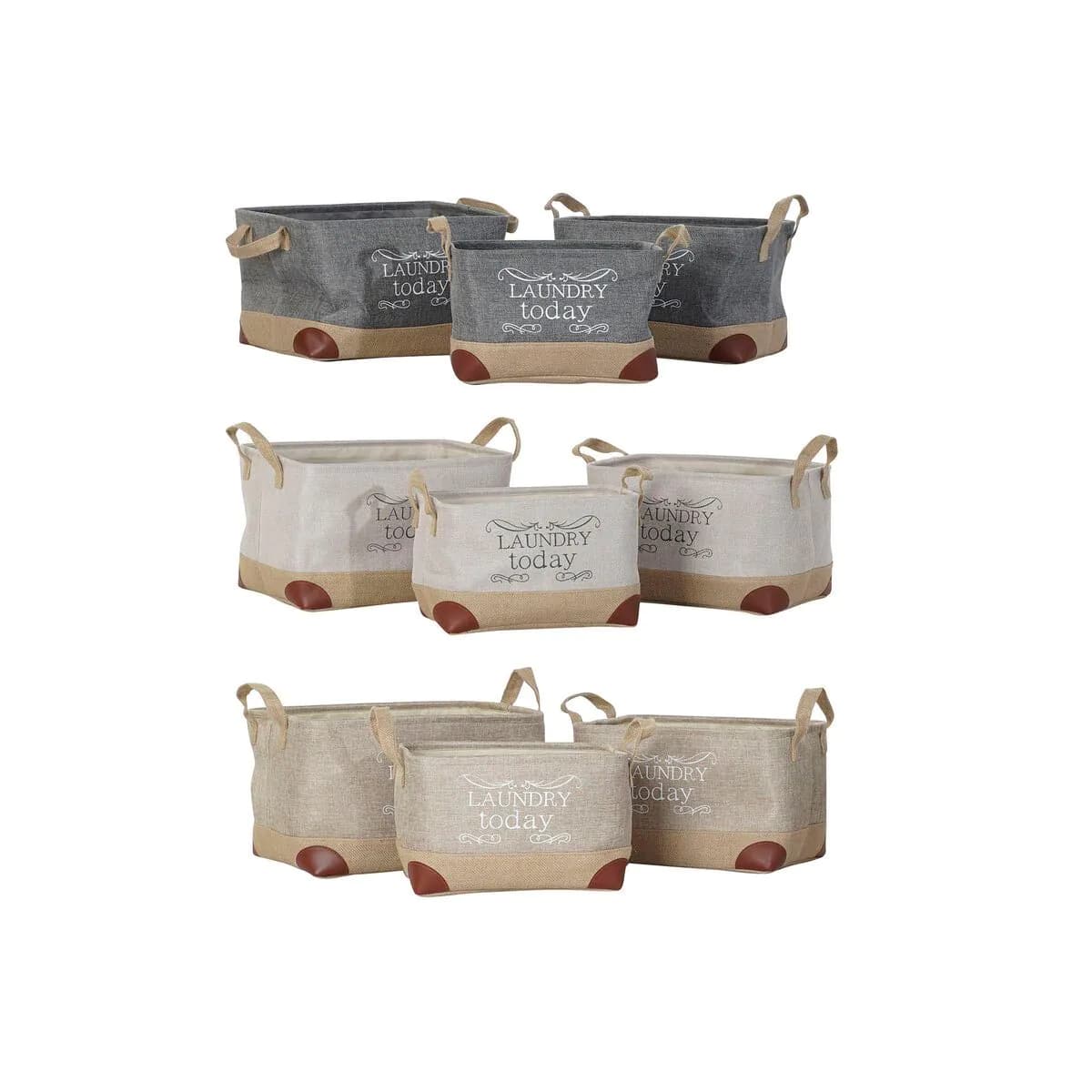 image-Multi-purpose basket DKD Home Decor Beige Grey Light brown 40 x 30 x 24 cm Wood 3 Pieces (3 Units)