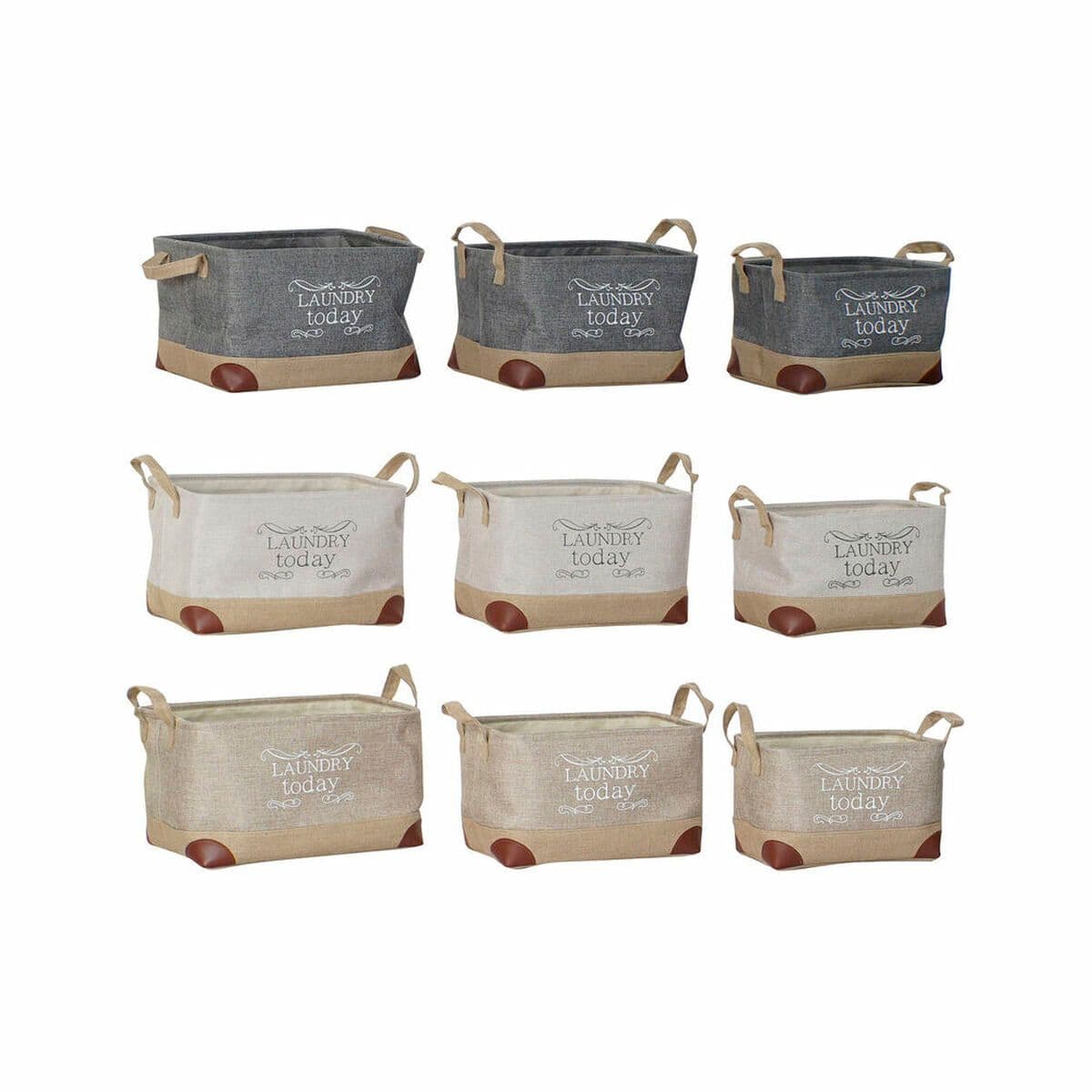 image-Multi-purpose basket DKD Home Decor Beige Grey Light brown 40 x 30 x 24 cm Wood 3 Pieces (3 Units)