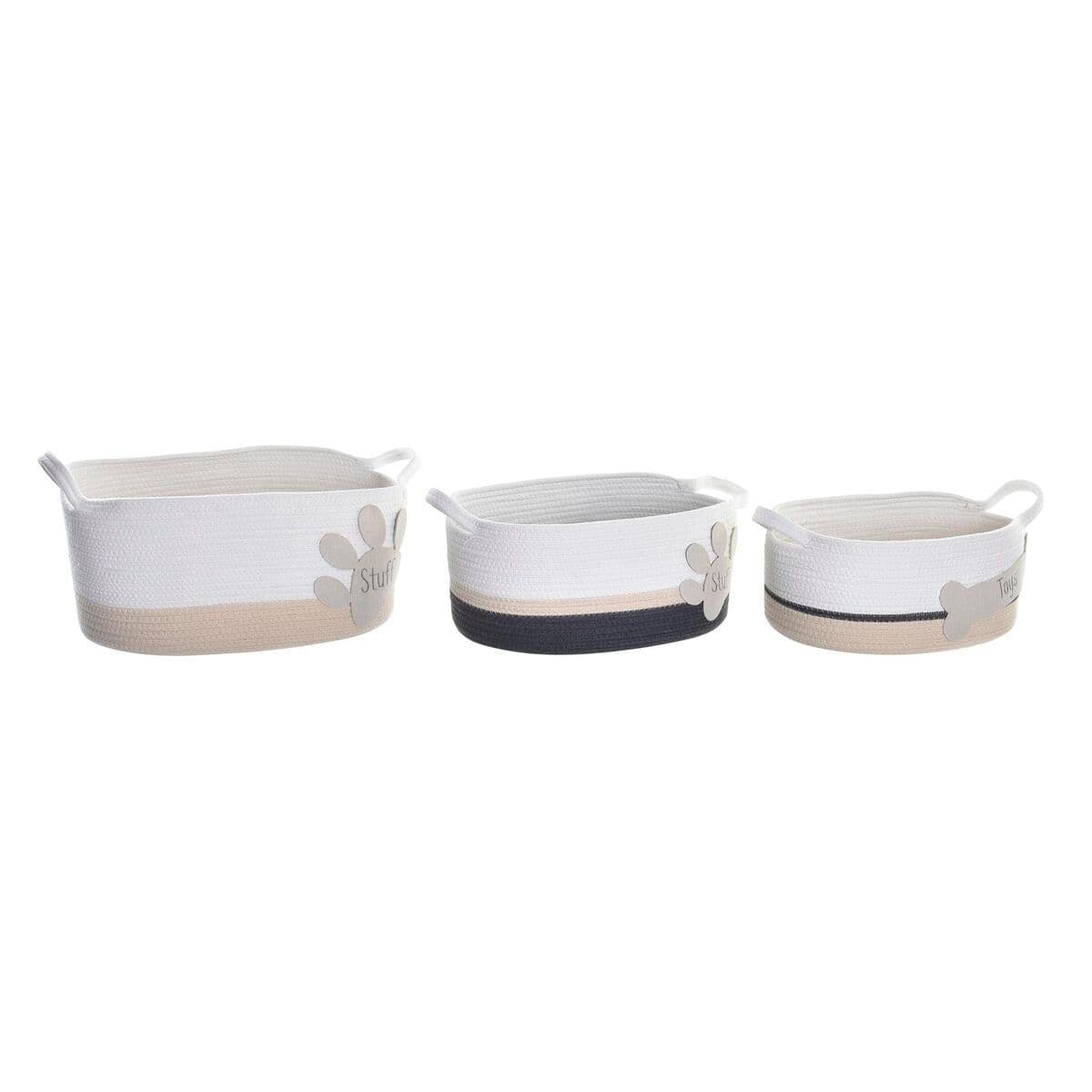 image-Basket set DKD Home Decor White Grey Cream 60 x 31 x 25 cm 3 Pieces