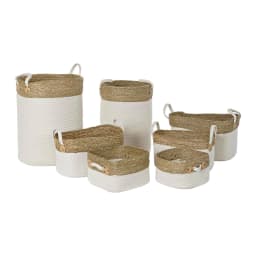 image-Basket set DKD Home Decor White Brown Natural Fibre 41 x 41 x 52,5 cm