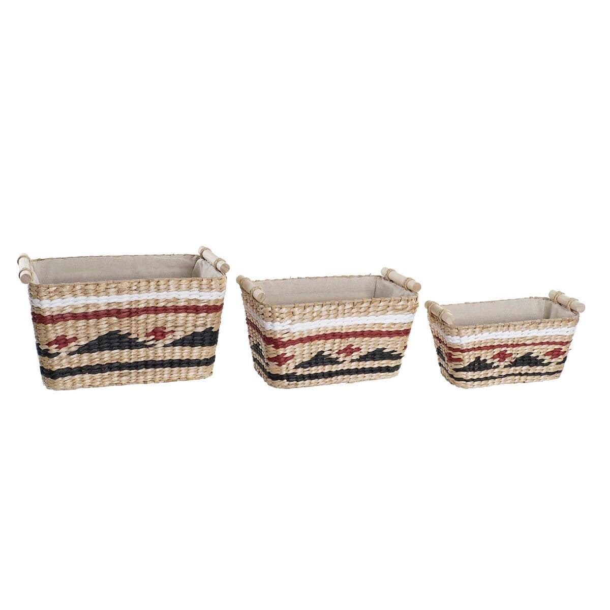 image-Basket set DKD Home Decor White Black Maroon Natural Natural Fibre 39 x 27 x 24 cm 3 Pieces