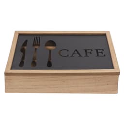 image-Cutlery Organiser DKD Home Decor Brown Black Metal MDF Wood Vintage 25 x 18 x 6 cm
