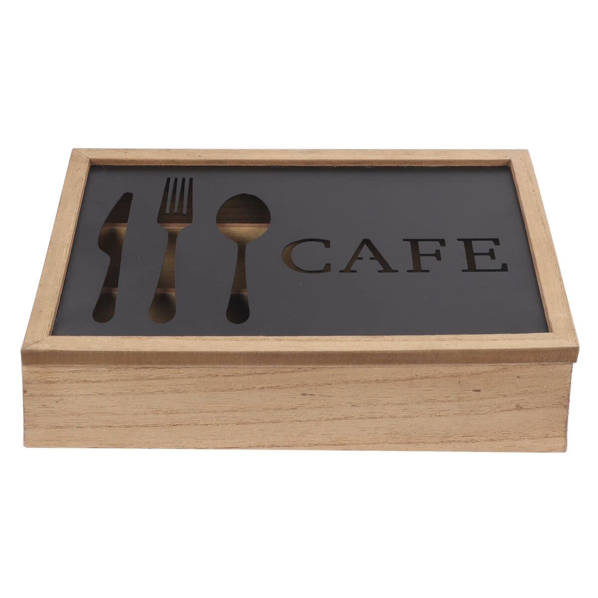 image-Cutlery Organiser DKD Home Decor Brown Black Metal MDF Wood Vintage 25 x 18 x 6 cm