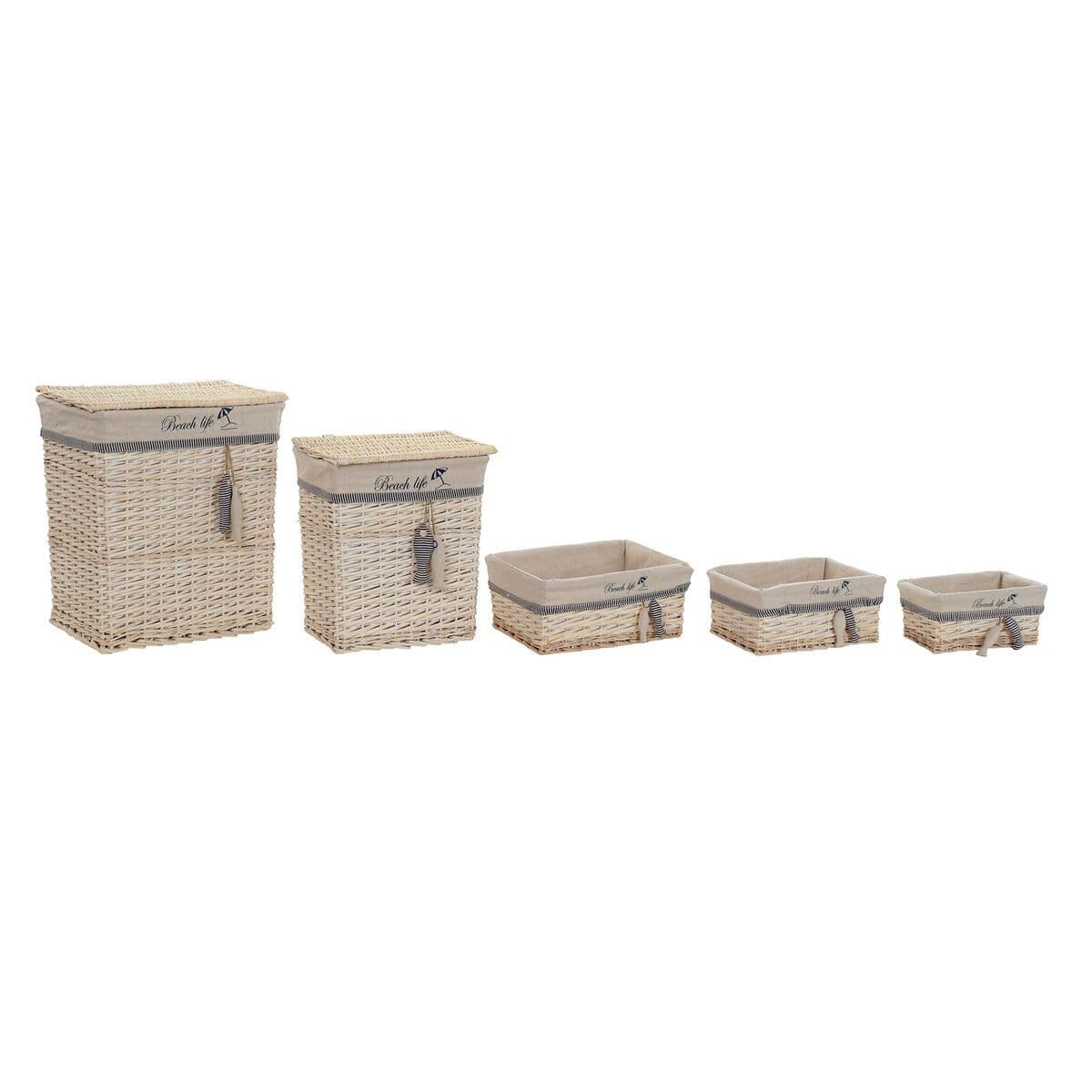 image-Basket set DKD Home Decor Blue Beige Spirals Mediterranean 47 x 35 x 56 cm 5 Pieces