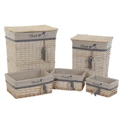 image-Basket set DKD Home Decor Blue Beige Spirals Mediterranean 47 x 35 x 56 cm 5 Pieces