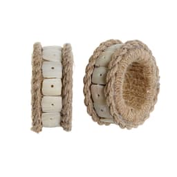 image-Napkin ring DKD Home Decor Natural Jute Resin Aluminium 6 x 3 x 6 cm 4 Pieces