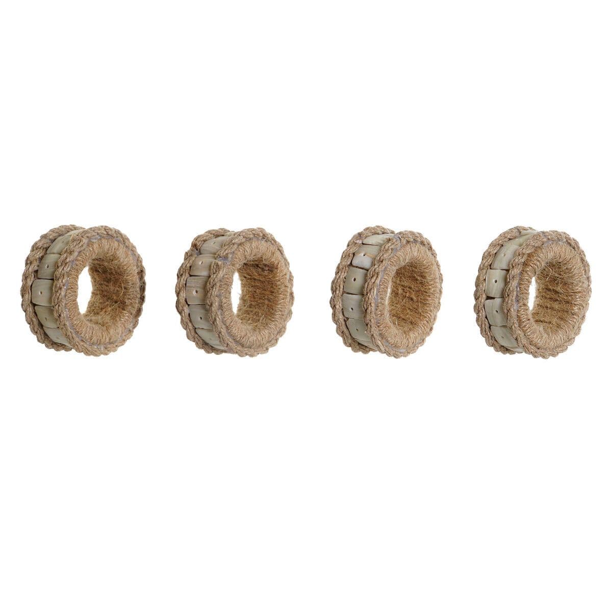 image-Napkin ring DKD Home Decor Natural Jute Resin Aluminium 6 x 3 x 6 cm 4 Pieces