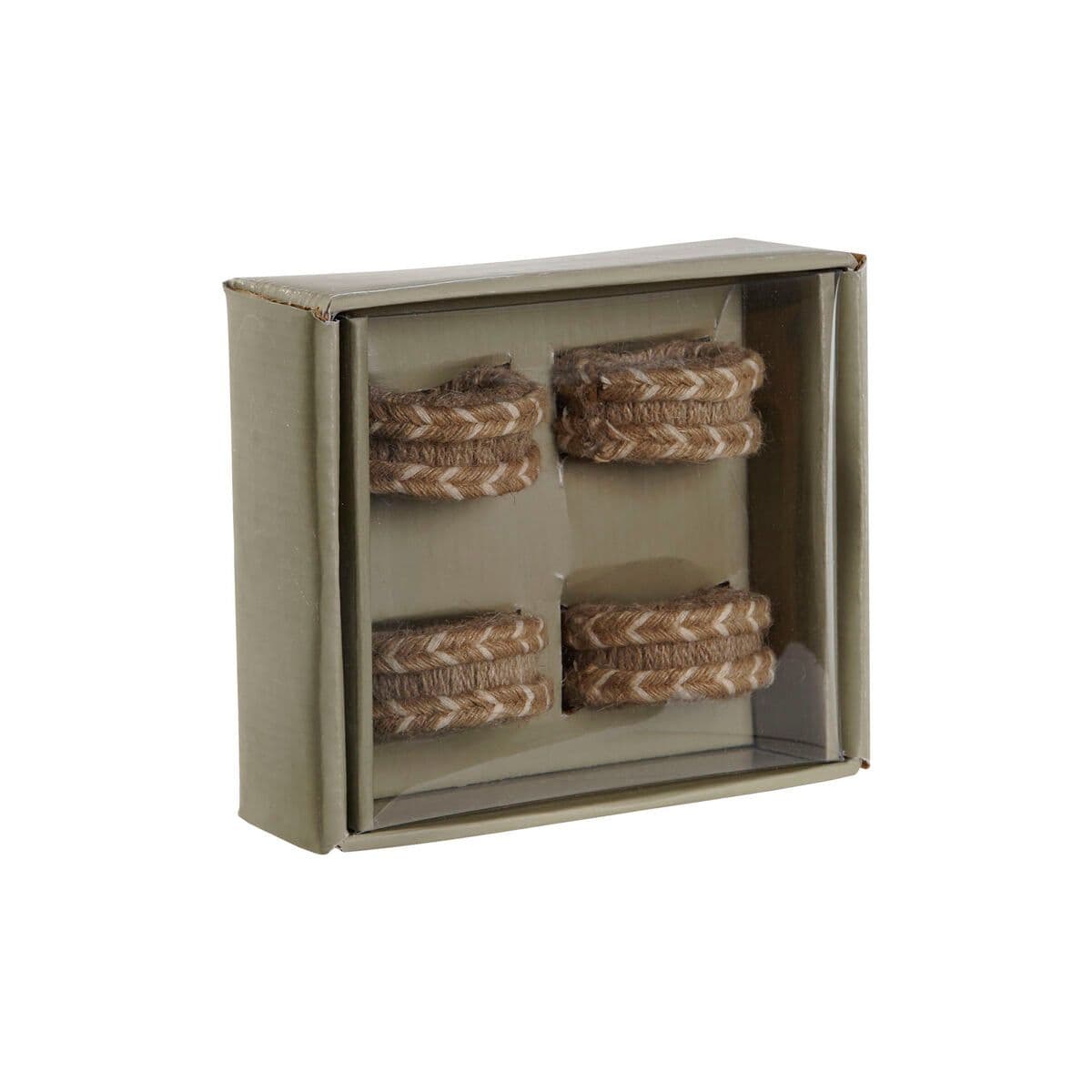 image-Napkin ring DKD Home Decor Natural Jute Mango wood 6 x 3 x 6 cm 4 Pieces